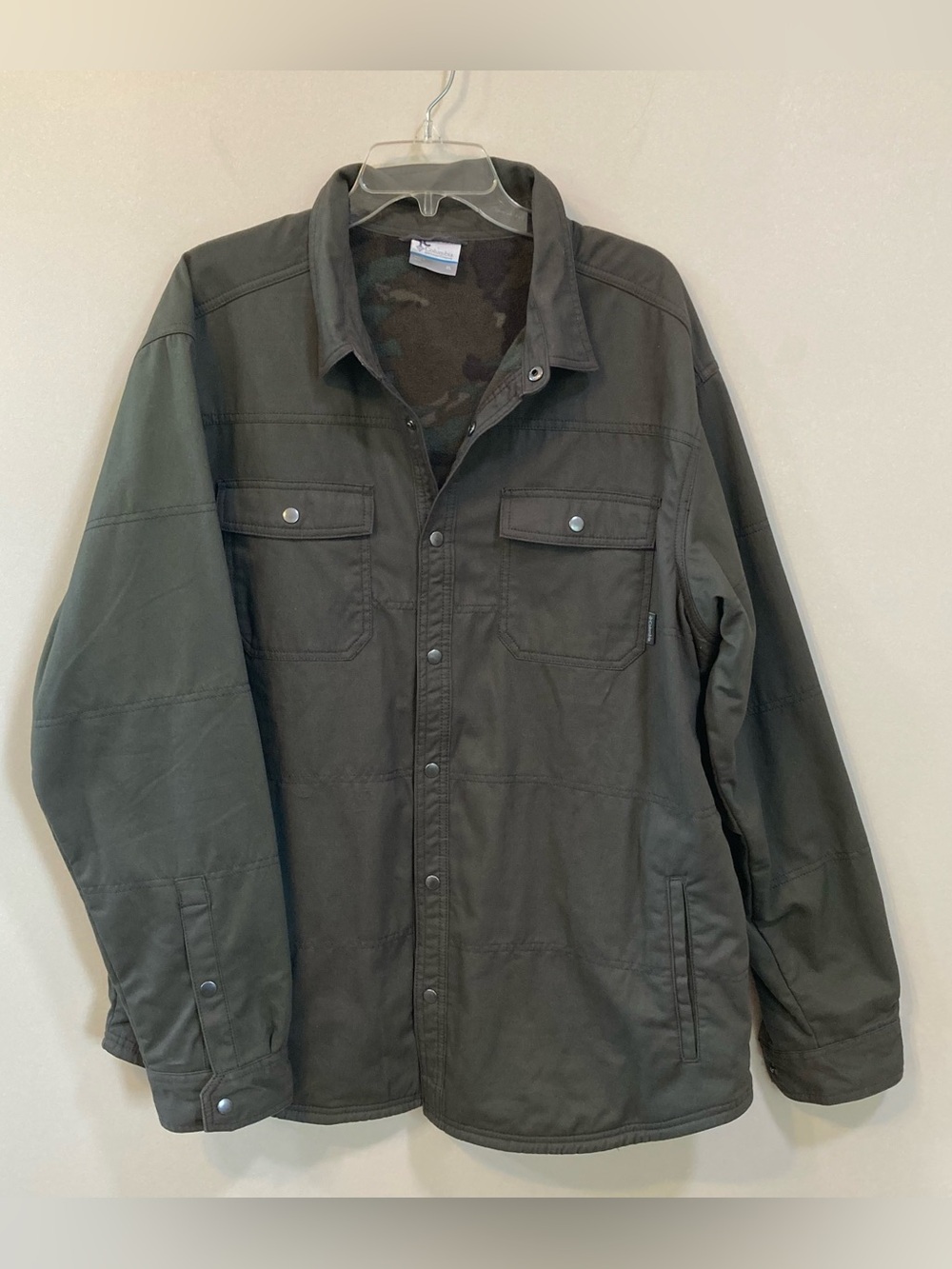 Columbia Mens Utility Jacket Sz XL Green Fleece Lined Snap Front Pockets Outdoor